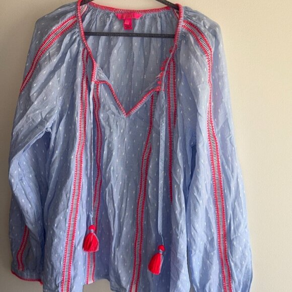 Lilly PULITZER Blue and Pink Women's Blouse XL - Picture 10 of 13